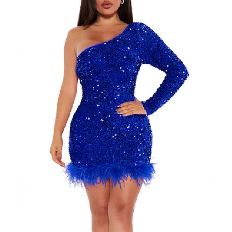 Femme One-Shoulder Sequin Robe