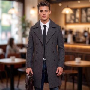 Trench-coat Mi-long Homme - Élégance Euro-Américaine, Couleur Unie & Simple Boutonnage pour un Style Quotidien Raffiné