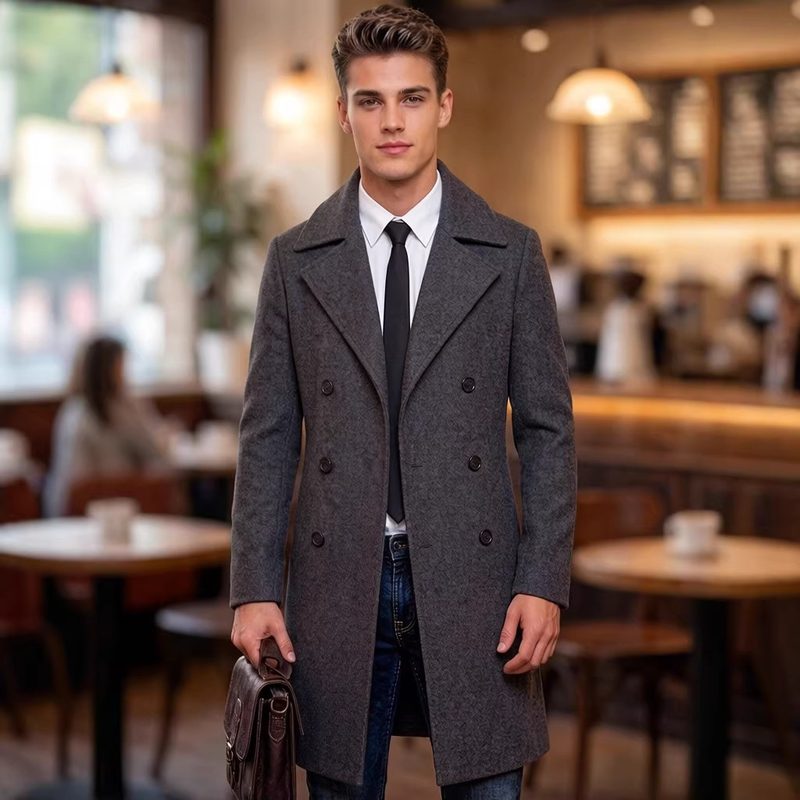 Trench-coat Mi-long Homme - Élégance Euro-Américaine, Couleur Unie & Simple Boutonnage pour un Style Quotidien Raffiné
