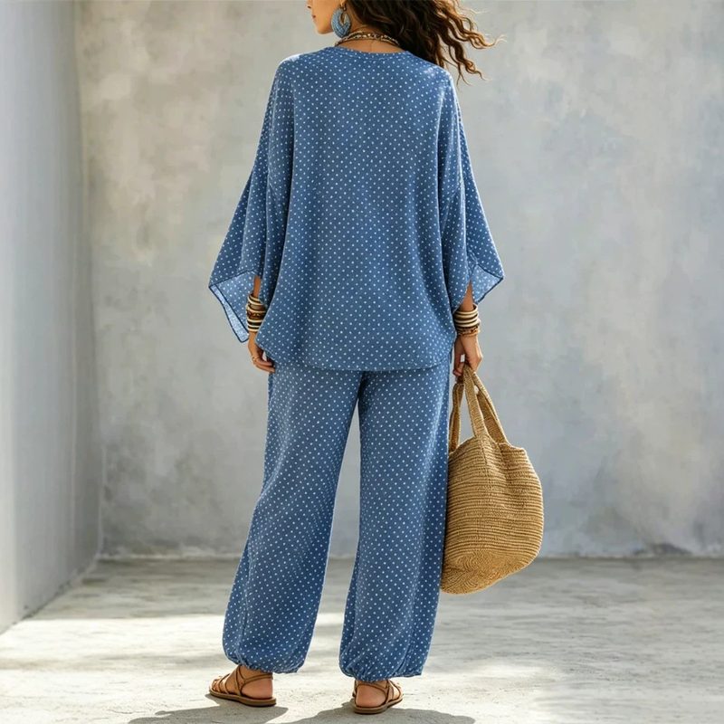 Femme Rétro Polka-Dot Print Top And Pantalon