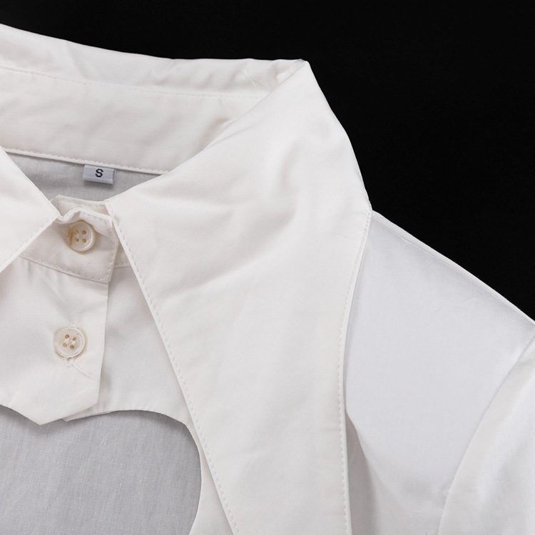 Pointed Collar Heart Cutout Manches Longues Crop Shirt