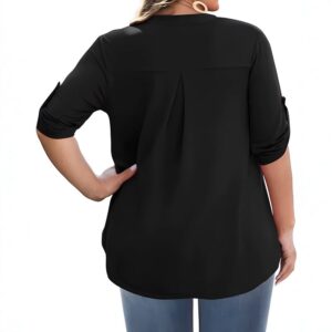 Plus-Size Femme Top With A Stand-Up Collar And Three-Quarter-Length Sleeves
