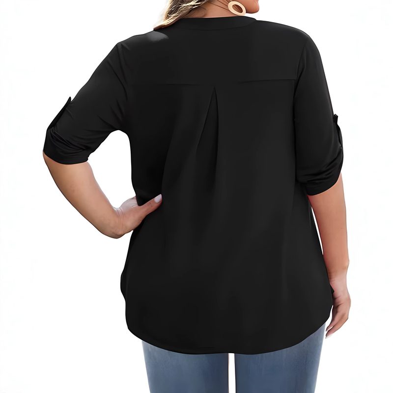 Plus-Size Femme Top With A Stand-Up Collar And Three-Quarter-Length Sleeves