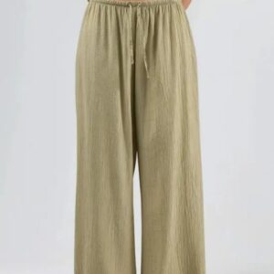 Pantalon Fluide Femme Décontracté à Taille Mi-Haute Élastiquée et Cordon de Serrage, au Drapé Élégant
