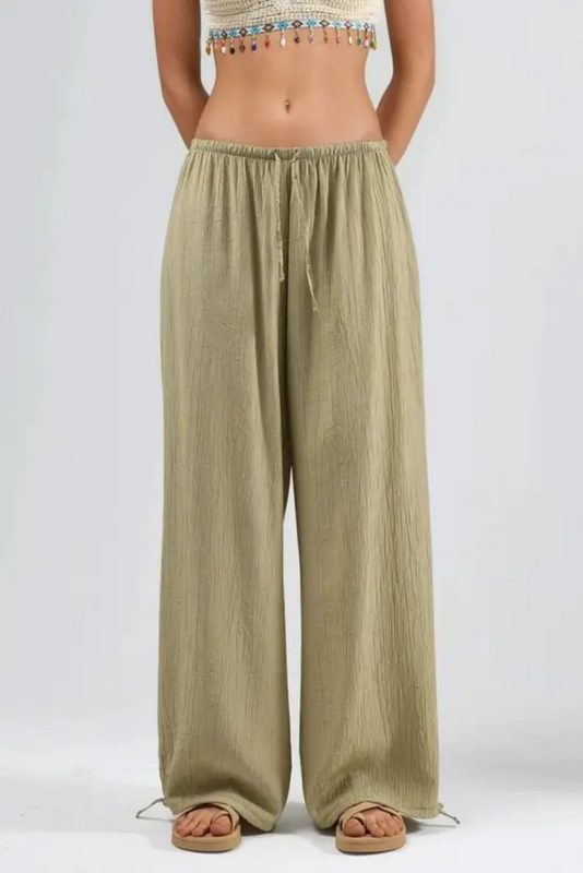 Pantalon Fluide Femme Décontracté à Taille Mi-Haute Élastiquée et Cordon de Serrage, au Drapé Élégant