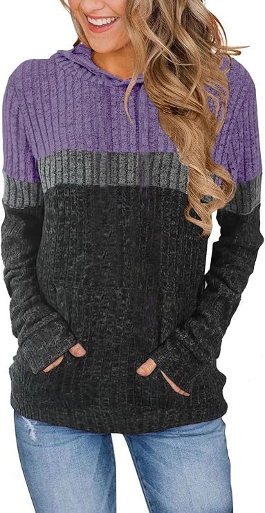 Décontracté Color-Block Patchwork Hooded Sweatshirt With Pockets