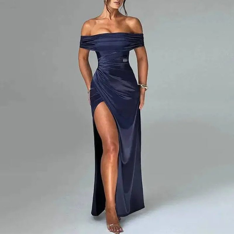 Waist-Cinching Coupe Ajustée Uni-Color Long Robe