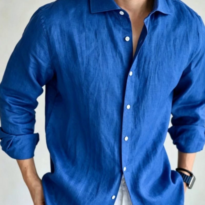 Chemise Homme en Lin Bleu Marine, Chic & Décontractée