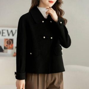 Manteau Court en Laine 'Dragon et Phénix' Tendance, Coupe Ample et Grandes Tailles