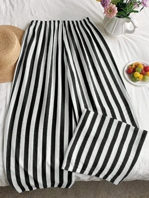 Pantalon Palazzo Léger Femme à Rayures Rouges et Blanches – Confort et Style Décontracté