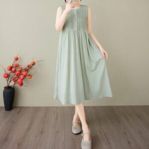 Artistic Pleated Chic Plus-Size Sleeveless Sundress