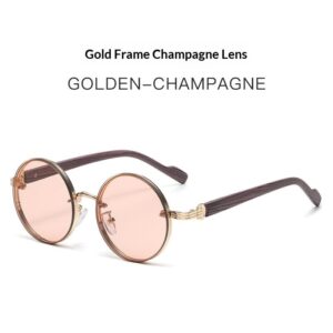Rétro Wood-Grain Lunettes De Soleil Round Frame