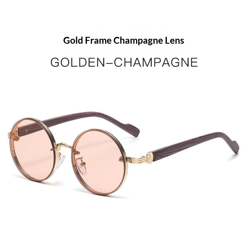 Rétro Wood-Grain Lunettes De Soleil Round Frame