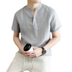 Col V Ample-Fitting Respirant Manches Courtes Shirt