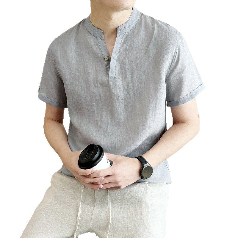 Col V Ample-Fitting Respirant Manches Courtes Shirt
