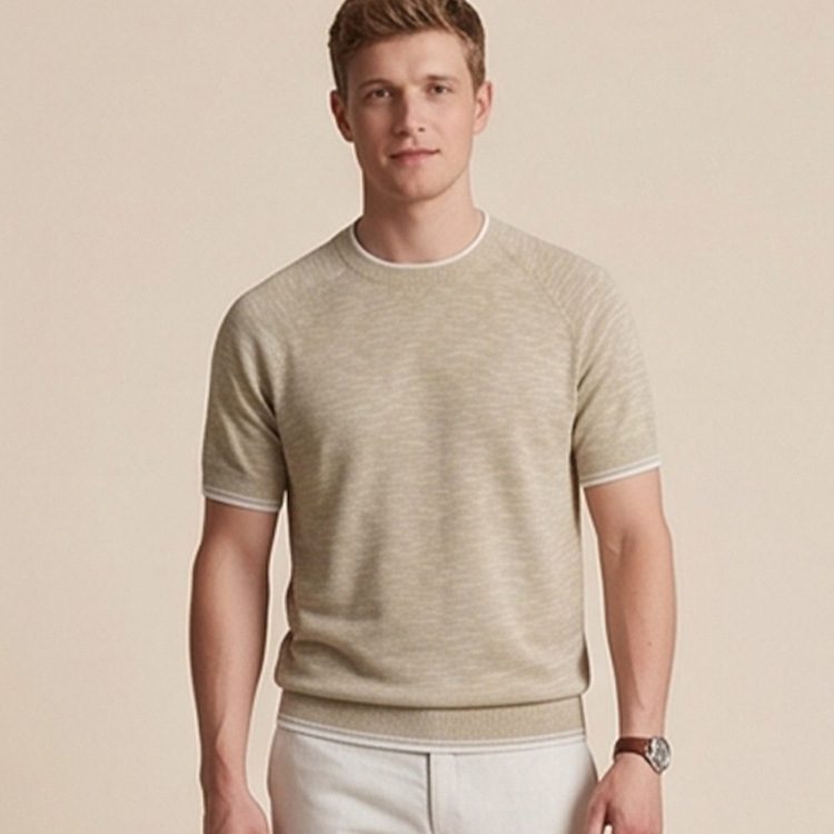 Homme Light-Luxe High-End Round-Neck Short-Sleeved Knit Sweater