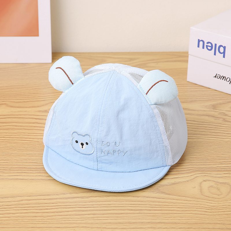 Children'S Cartoon Pattern Letter Embroidered Ear Decoration Patchwork Net Fabric Respirant Décontracté Short Brimmed Baseball Casquette Suitable For Outdoor Shopping