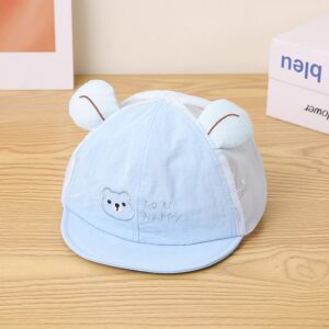Children'S Cartoon Pattern Letter Embroidered Ear Decoration Patchwork Net Fabric Respirant Décontracté Short Brimmed Baseball Casquette Suitable For Outdoor Shopping