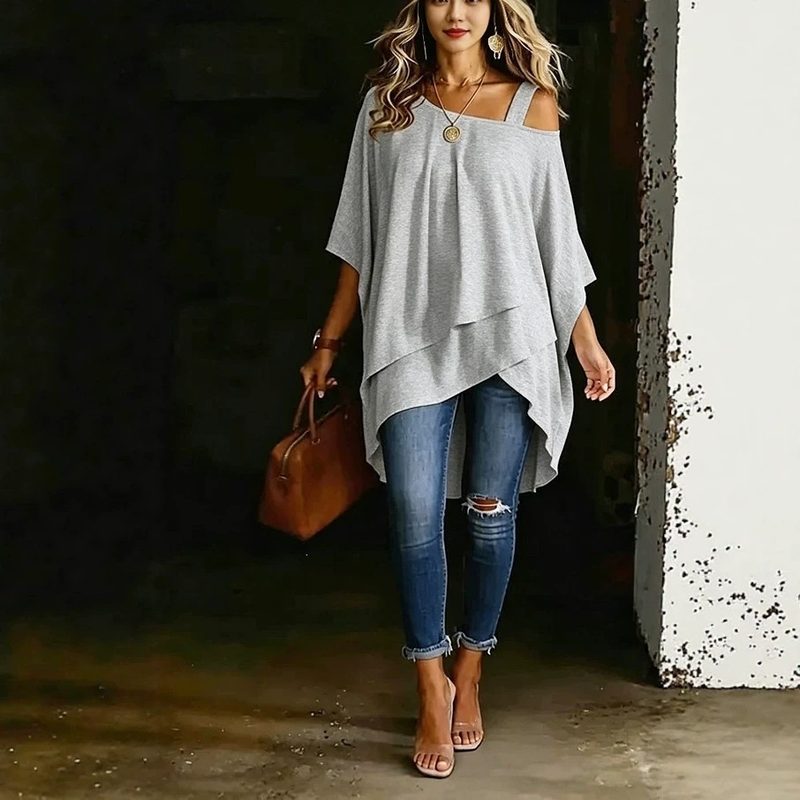 Femme Uni-Color Asymmetric Off-Shoulder Top