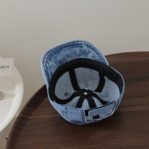 Infant Water-Washed Denim Duckbill Chapeau With Cute Three-Dimensional Embroidered Red Horse And Soft Brimmed Duckbill Style Chapeau