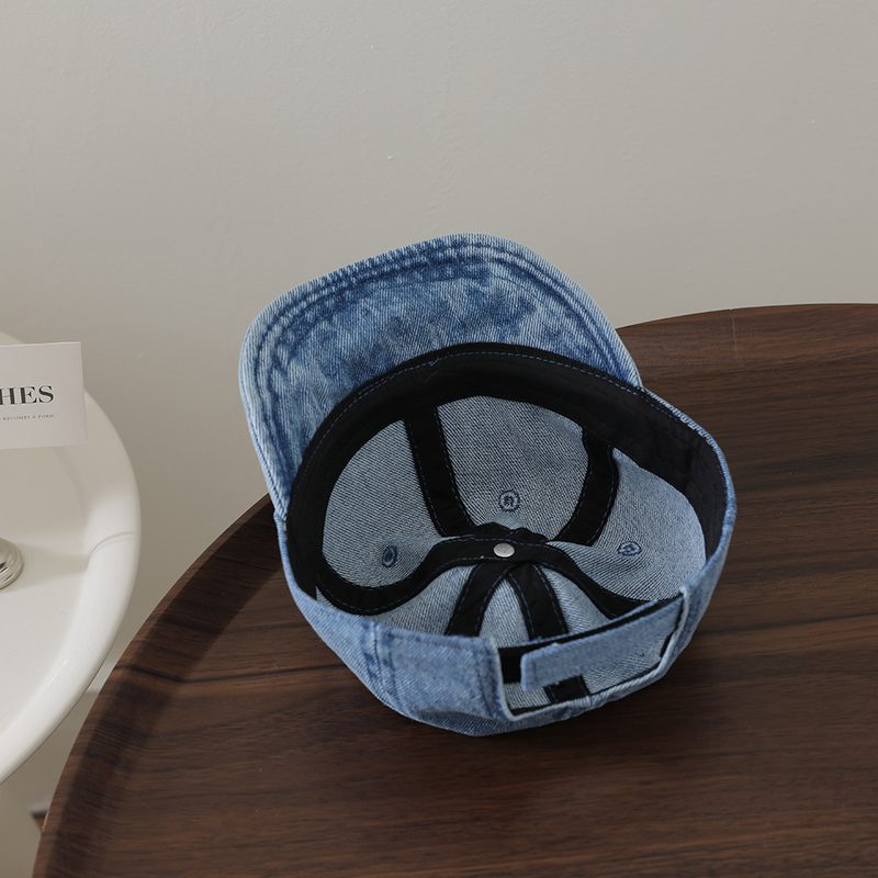 Infant Water-Washed Denim Duckbill Chapeau With Cute Three-Dimensional Embroidered Red Horse And Soft Brimmed Duckbill Style Chapeau
