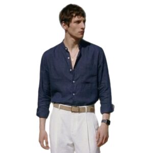 Homme Uni Color Ample Fit Décontracté Linen Shirt Top