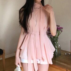 Femme Uni-Color Sleeveless Chiffon Blouse Top