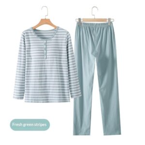 Femme Striped Manches Longues And Long-Pantalon Pajama Set With Built-In Bra Pads