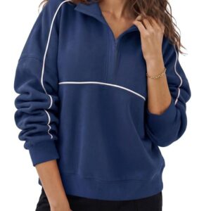 Femme Coupe Ample Sweatshirt With A Lapel And Zipper Pullover Sweat À Capuche