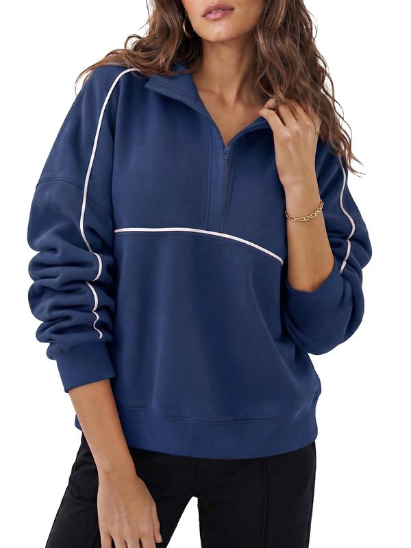 Femme Coupe Ample Sweatshirt With A Lapel And Zipper Pullover Sweat À Capuche