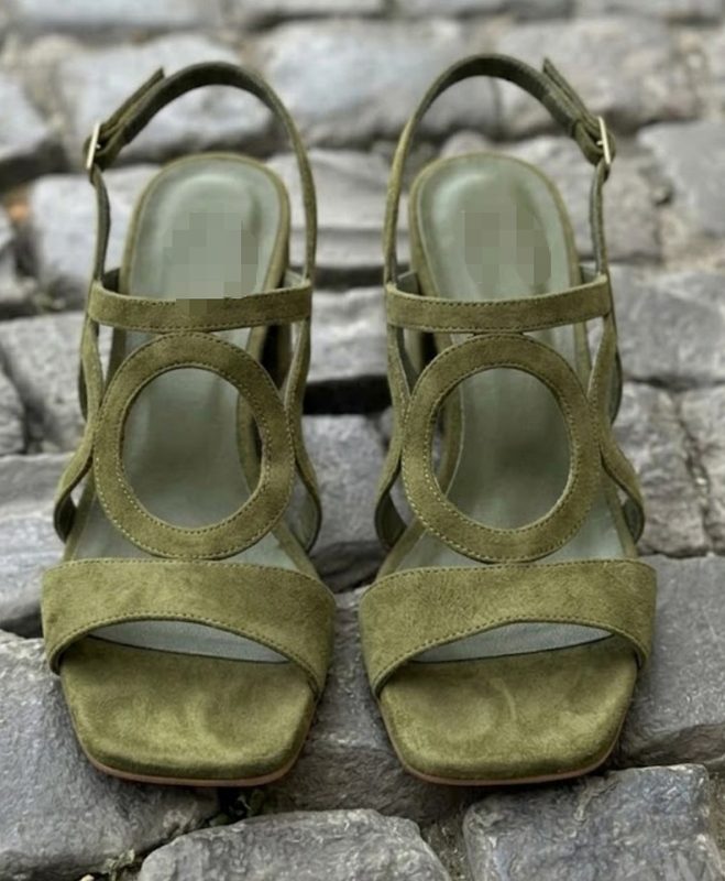 Suede High-Heeled Hollow-Out Large-Size Buckle-Strap Femme Sandals