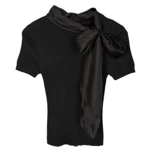 Figure-Flattering Knitted Femme T-Shirt With Fluttering Straps And Short Sleeves