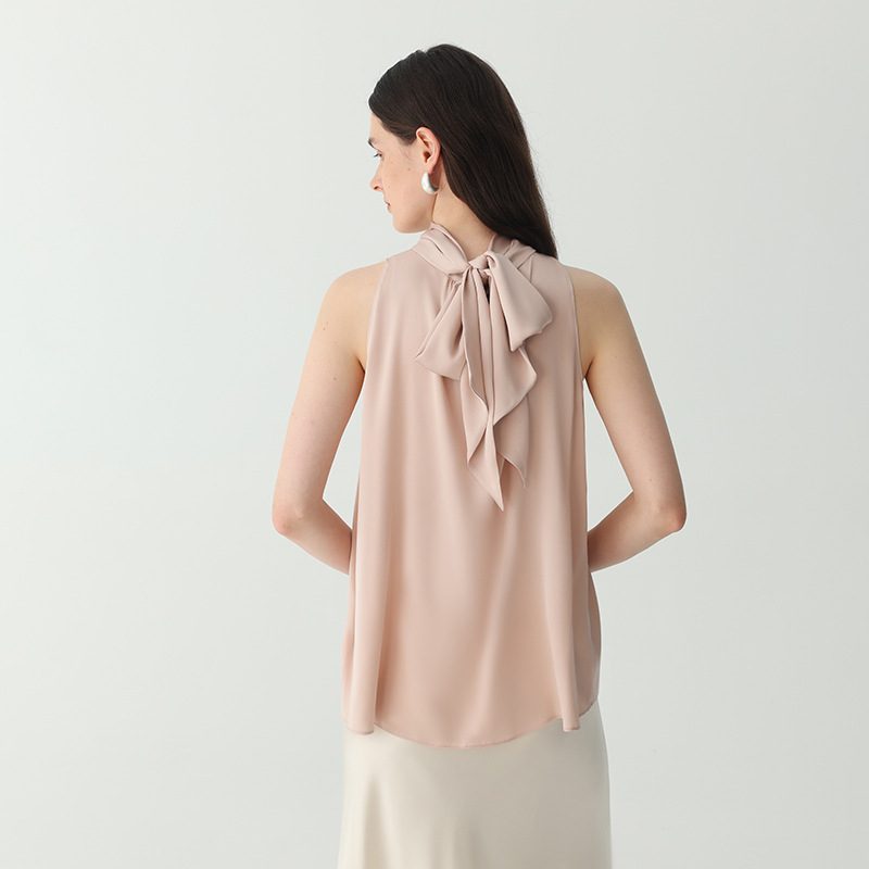 Simple Ribbon-Detail Sleeveless Silk Top