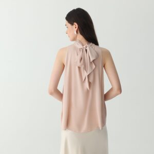 Simple Ribbon-Detail Sleeveless Silk Top
