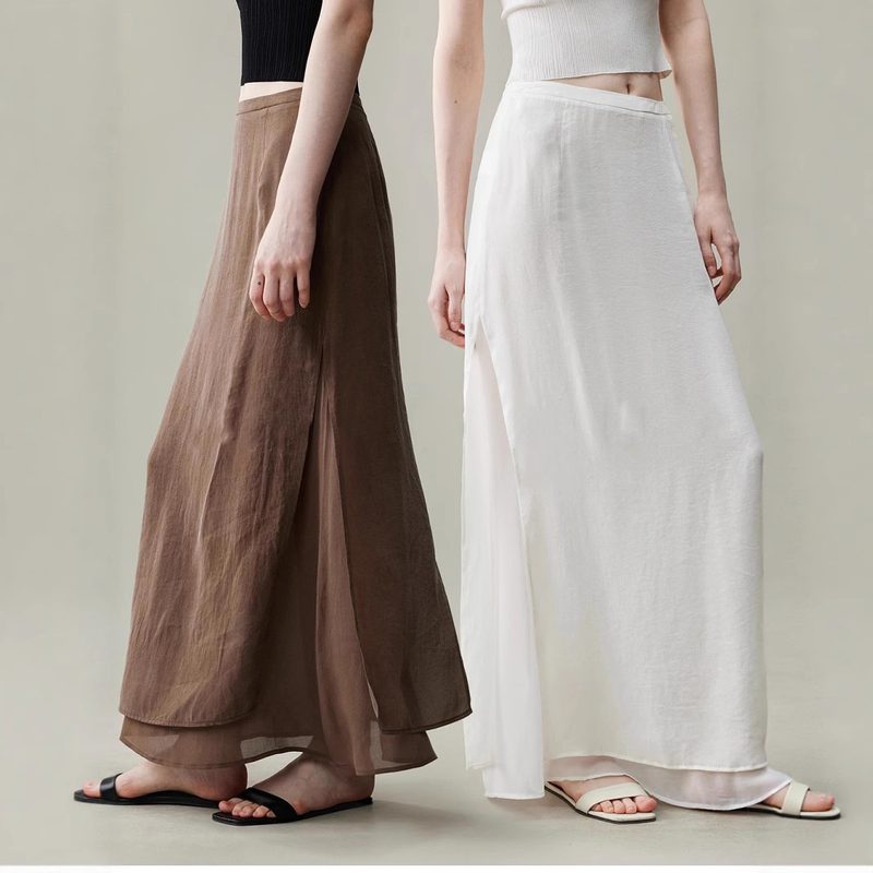 Femme Flowy Designer-Style High-Waisted Faux Two-Piece Straight Jupe