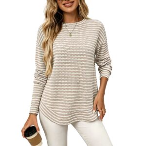 T-shirt en Maille Gaufre à Manches Longues, Coupe Décontractée et Polyvalente