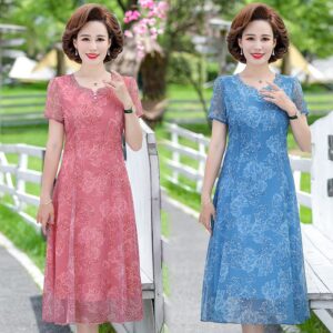 Robe d'Été Élégante à Manches Courtes pour les Mamans Modernes