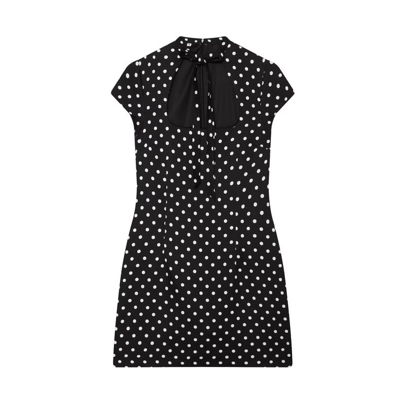 Hepburn-Style Square-Neck Manches Courtes Polka-Dot Short Robe With A Bow Detail