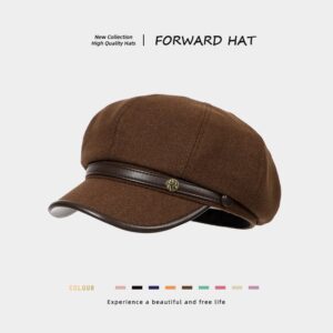Casquette Octogonale Rétro en Laine pour Femme – Fusion Styles Coréen & Britannique