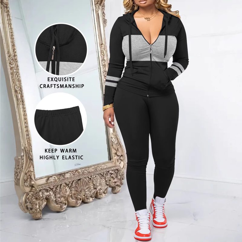 Ensemble Détente Chic : Top Zippé Col Rond à Manches Longues et Pantalon Long