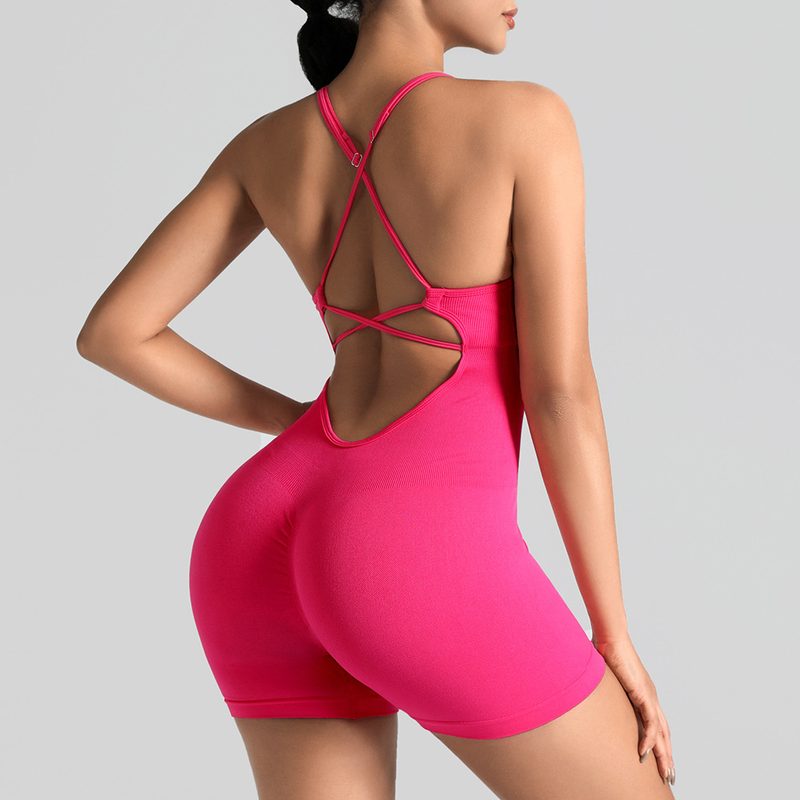 Sans Couture One-Piece Yoga Jumpsuit, Outdoor Back-Support Sports Bra, Peach Butt Fitness Outfit, Strappy Skin-Tight Bodysuit
