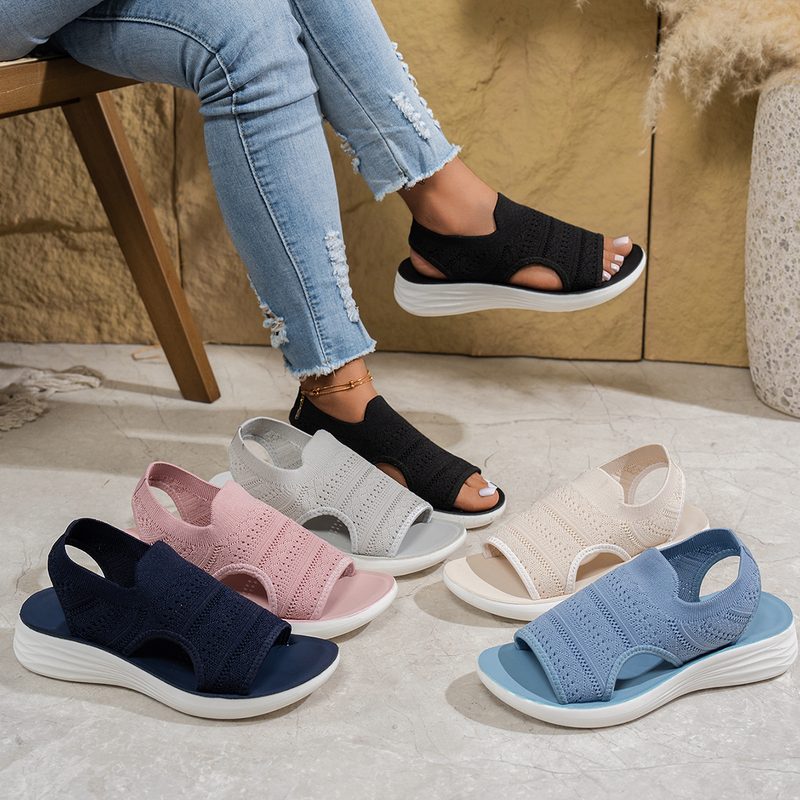 Platform Fish-Mouth Hollow-Out Knit Respirant Léger Soft-Soled Sneakers