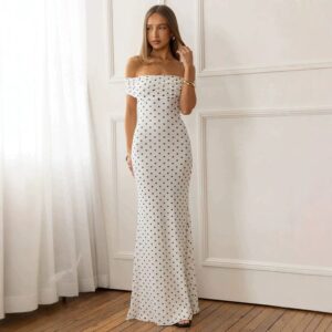 Polka-Dot Mesh Off-Shoulder Backless Robe