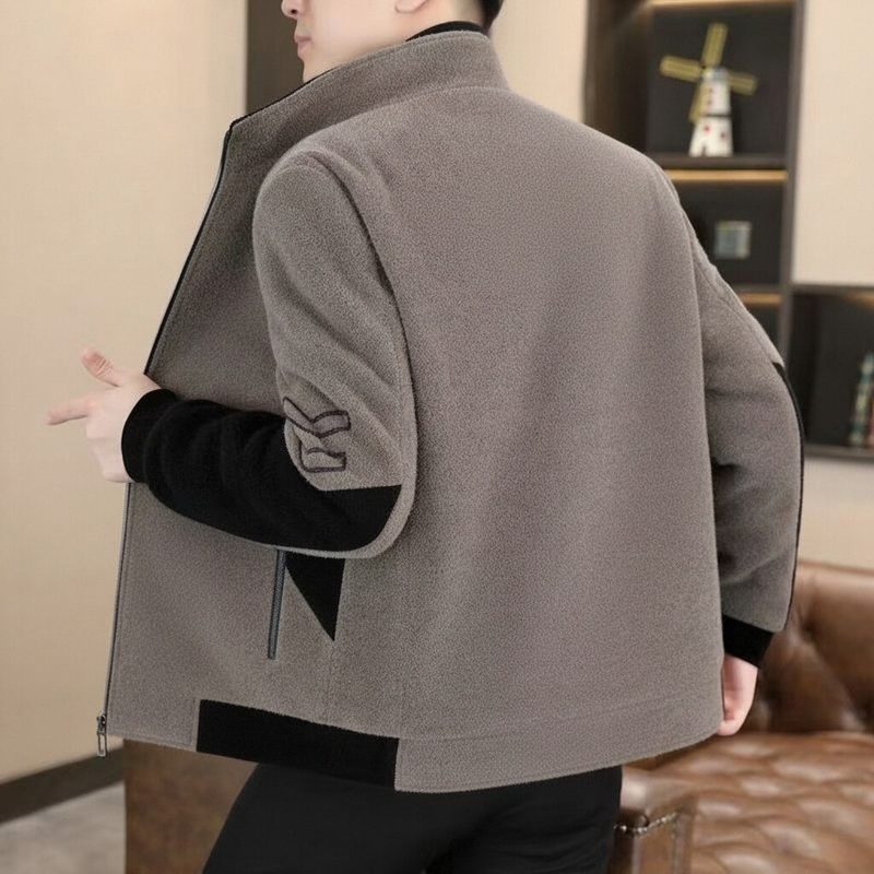 Homme Stand-Neck Veste With Fleece Lining And Thickened Outerwear