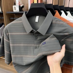 Homme Summer Striped Coupe Ample Lapel T-Shirt