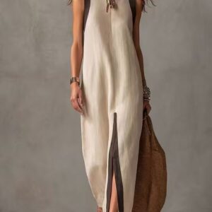 Nouvelle Collection Été : Robe Femme Chic & Décontractée, Sans Manches, Color Block à Fente