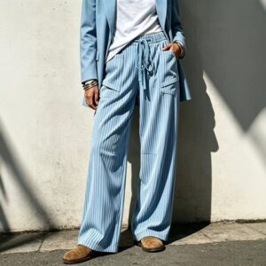 Pantalon Long Ample pour Femme, Style Décontracté avec Taille à Cordon et Poches
