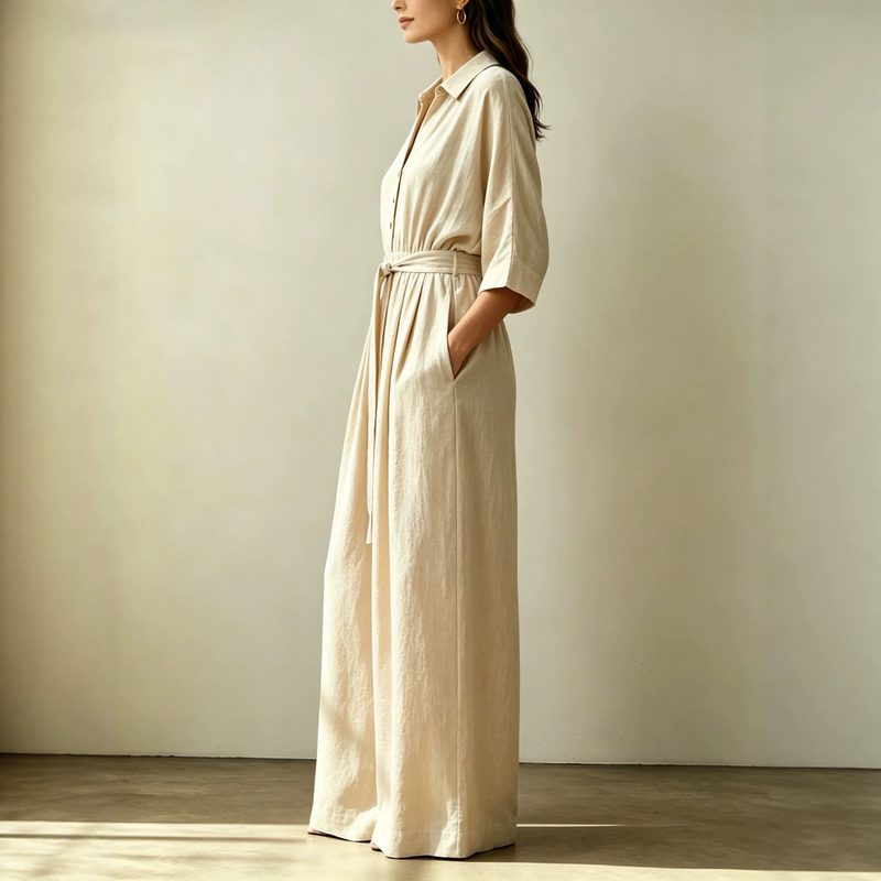 Fake Style Lapel And Waist Tight Wide Leg Trousers