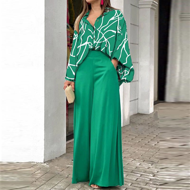 Clothing European And American Décontracté Set Imprimé Shirt Top With Wide-Leg Pantalon Summer Set