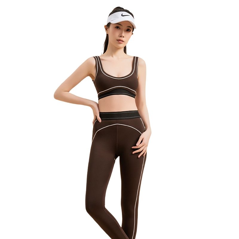 Nodin Inlay Contrast Naked Yoga Bra Pantalon Moisture Absorption And Sweat Quick-Drying Running Fitness Sportswear Suit